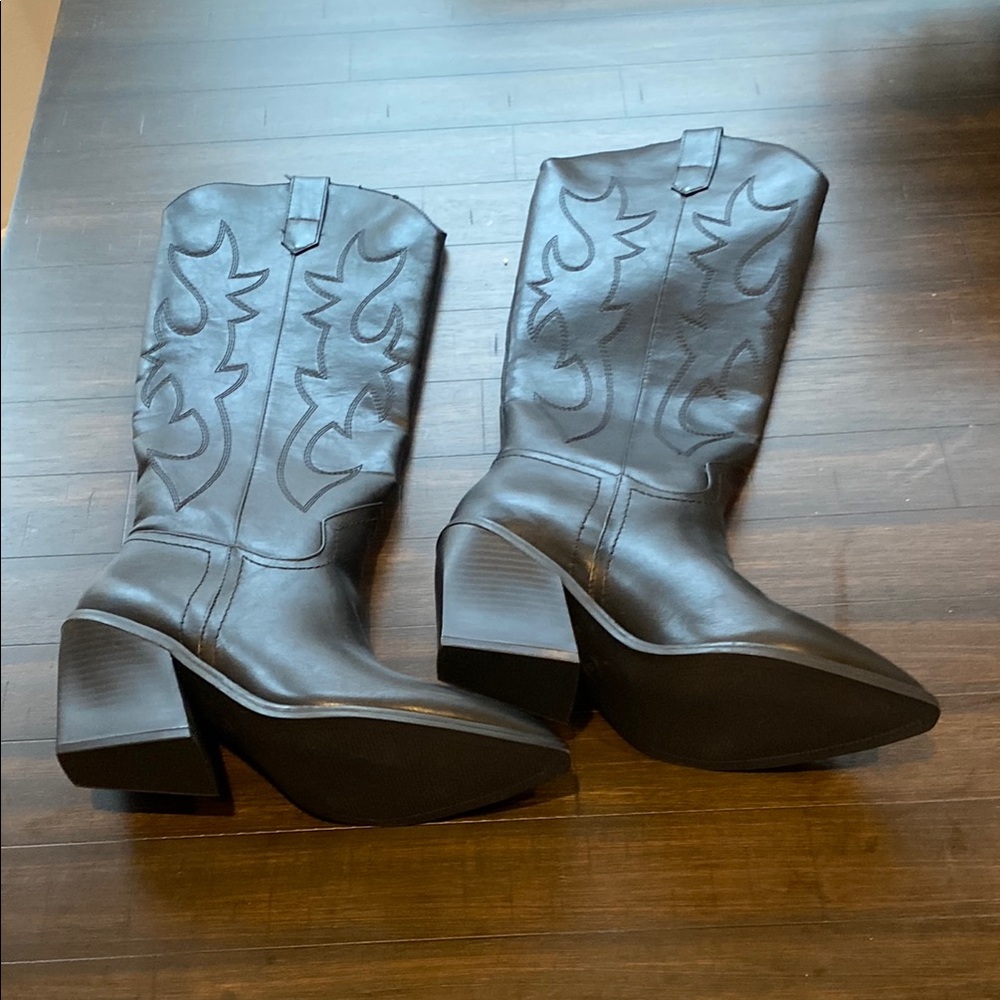 Madden Girl Black Heeled Boots with Western Flair
